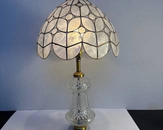 an Vintage Table Lamp with Handcrafted Translucent Capiz Shell Shade and Cut Glass Base
