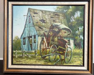 ar The Last Stop by Alfred Owens  HandPainted Vintage Barn Scene