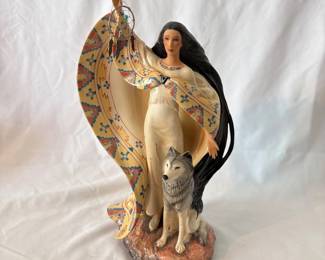 na Franklin Mint Figurine  The Dream Catcher  Native Girl and Wolf