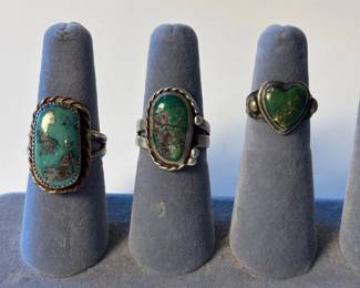 j Believed Three Sterling Rings with Green Stones Set