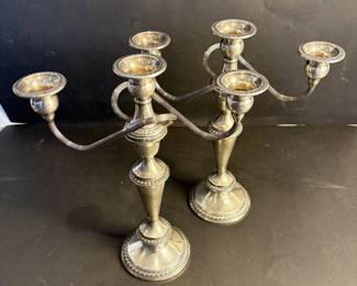 aa Vintage Crown Sterling Weighted Silver 3Light Candelabra Pair