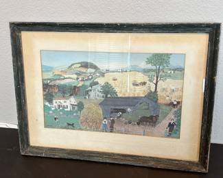 ar Moses Signed Farm Landscape Painting in Rustic Wooden Frame