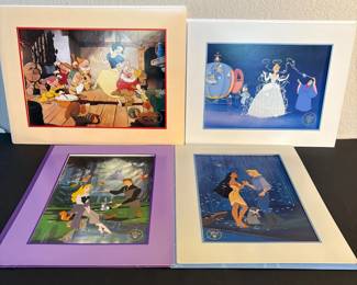 d disney Exclusive Commemorative Lithograph Set Featuring Snow White, Cinderella, Pocahontas, and Sleeping Beauty