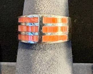 j Sterling Silver Ring Lot Featuring Brick Inlay with orange spiney oyster shell