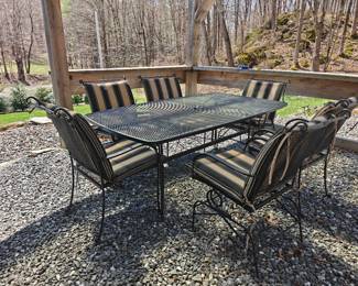 022 – Wrought Iron Dining Set w/ Six Chairs (Cushions)