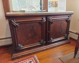 002 – Antique Marble Top Mahogany Buffet – 50 x 16 x 29