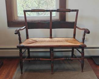 001 – American Colonial Settee, Oak & Rush – 42 x 17 x 36