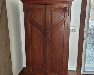 005 – Art Nouveau Cherry Armoire w/ Four Shelves – 39 x 18 x 67