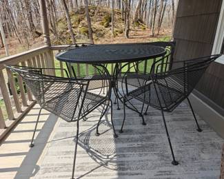 021 – Vintage Wrought Iron Patio Set (Table + 4 Chairs w/ Cushions)   Table – 42 x 31 | Chairs – 24 x 26 x 31