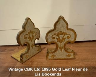 Vintage CBK Ltd Gold Leaf Fleur de Lis Bookends