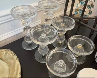 Crystal Faceted Ball Pillar Candlesticks Set