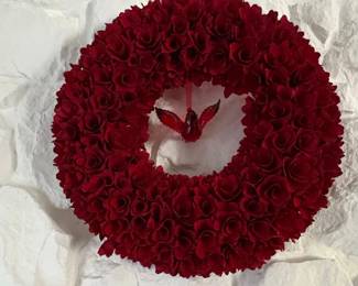 Red Rose Wreath with Bird Ornament