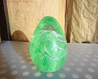 Hand Blown Glass Egg Paperweight with Swirls