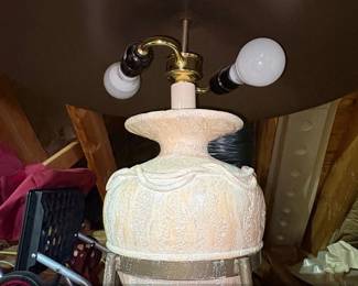 Vintage Ceramic Urn Table Lamp with Metal Base  Cream Textured second image