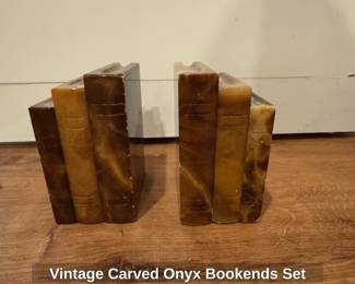 Vintage Carved Onyx Bookends Set