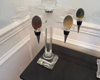 Crystal and Acrylic Wine Bottle Stopper Display Stand with Dragon Egg Stoppers
