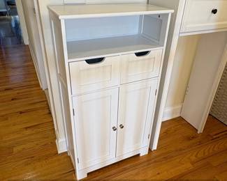 White TwoDoor Storage Cabinet with Two Drawers and Open Shelf