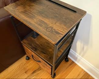 Industrial Style Rolling CTable with Drawer, Power Outlets, and USB Port third image