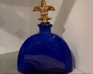 Vintage Cobalt Blue Glass Perfume Bottle with Fleurdelis Finial