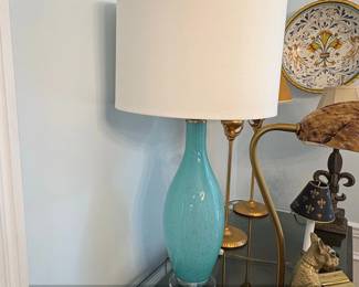 Teal Speckled Glass Table Lamp with Acrylic Base