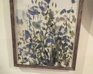 Watercolor Floral Artwork in Distressed Wood Frame