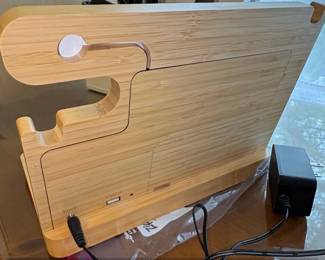 Bamboo Desk Organizer with Dual Wireless Charging and Watch Stand second image
