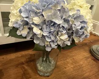 Artificial Hydrangea Arrangement in Glass Vase