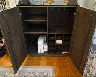 Brass Finish Bar Cabinet with Glass Top and Rivets second image
