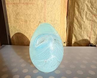 Murano Style Blue Swirl Art Glass Paperweight