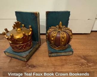 Vintage Teal Faux Book Crown Bookends