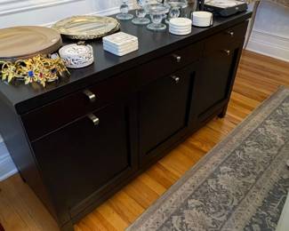 Dark Wood Sideboard with Brushed Metal Drawer Pulls