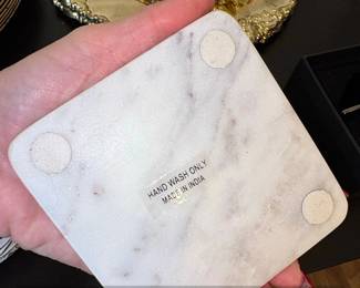White Marble Coasters with Brass Inlay Set of second image