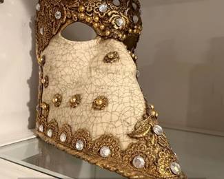 Gold Tone Bejeweled Venetian Plague Doctor Mask