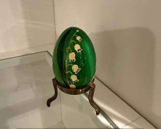 HandPainted Lily of the Valley Decorative Egg on Stand