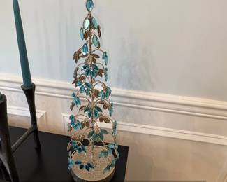 Blue Crystal Beaded Christmas Tree Tabletop Decor with LED Lights