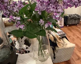 Artificial Lilac Flowers in Glass Vase