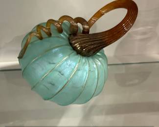 Blown Glass Pumpkin with Swirl Stem and Gold Accents