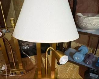 Modern Gold Tone Table Lamp with USB Ports and Gooseneck Reading Light