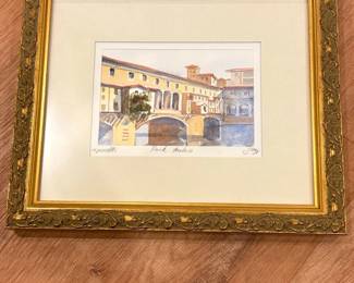Ponte Vecchio Watercolor Painting by A. Squarrelli and S. Poggi