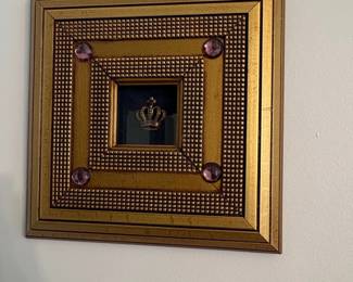 Gold Tone Crown Shadow Box Wall Art with Purple Cabochons