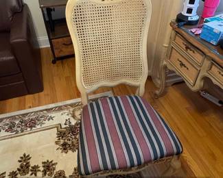 Vintage French Provincial Cane Back Dining Chair with HandPainted Floral Accents