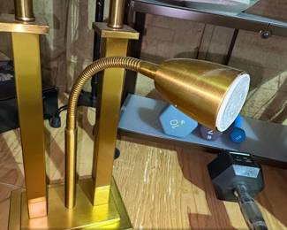 Modern Gold Tone Table Lamp with USB Ports and Gooseneck Reading Light third image