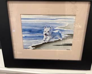 Watercolor Painting of West Highland White Terrier at the Beach