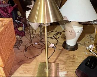 Brushed Brass Table Lamp with Integrated USB Ports and Outlet