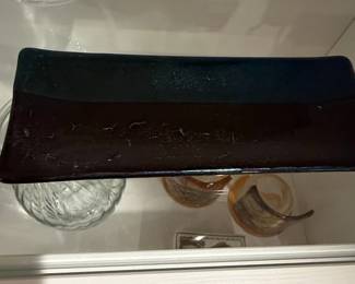 Dark Blue Glass Rectangular Tray