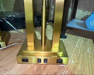 Modern Gold Tone Table Lamp with USB Ports and Gooseneck Reading Light second image