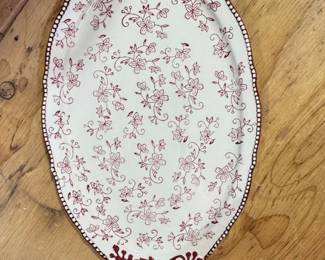 Red Floral Lace Oval Serving Platter