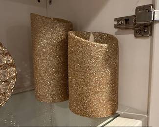 Luminara Gold Glitter Moving Flame LED Pillar Candles Set
