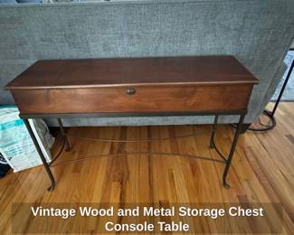 Vintage Wood and Metal Storage Chest Console Table