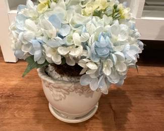 Artificial Hydrangea Arrangement in Embossed Ceramic Pot